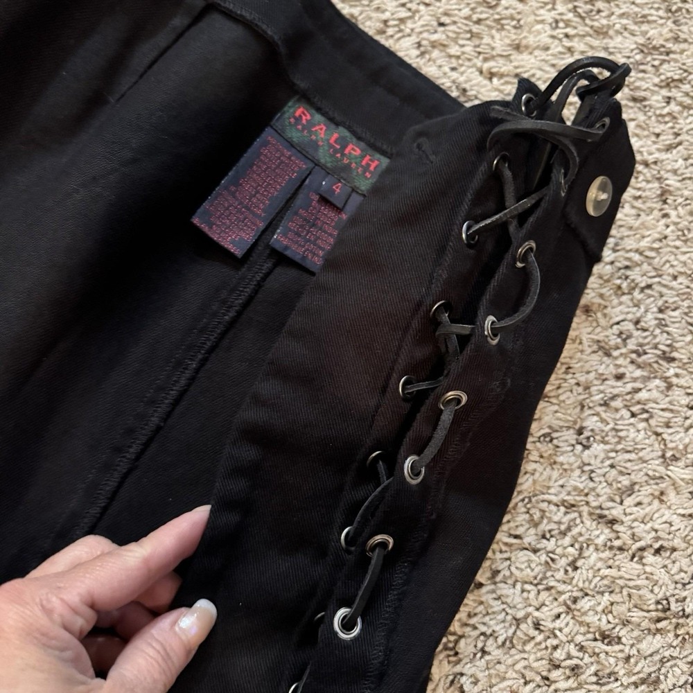 Vtg RALPH LAUREN Black Side Lace-Up ‎ Mini Skirt Y2K Women's 4 Never Worn - Picture 10 of 11